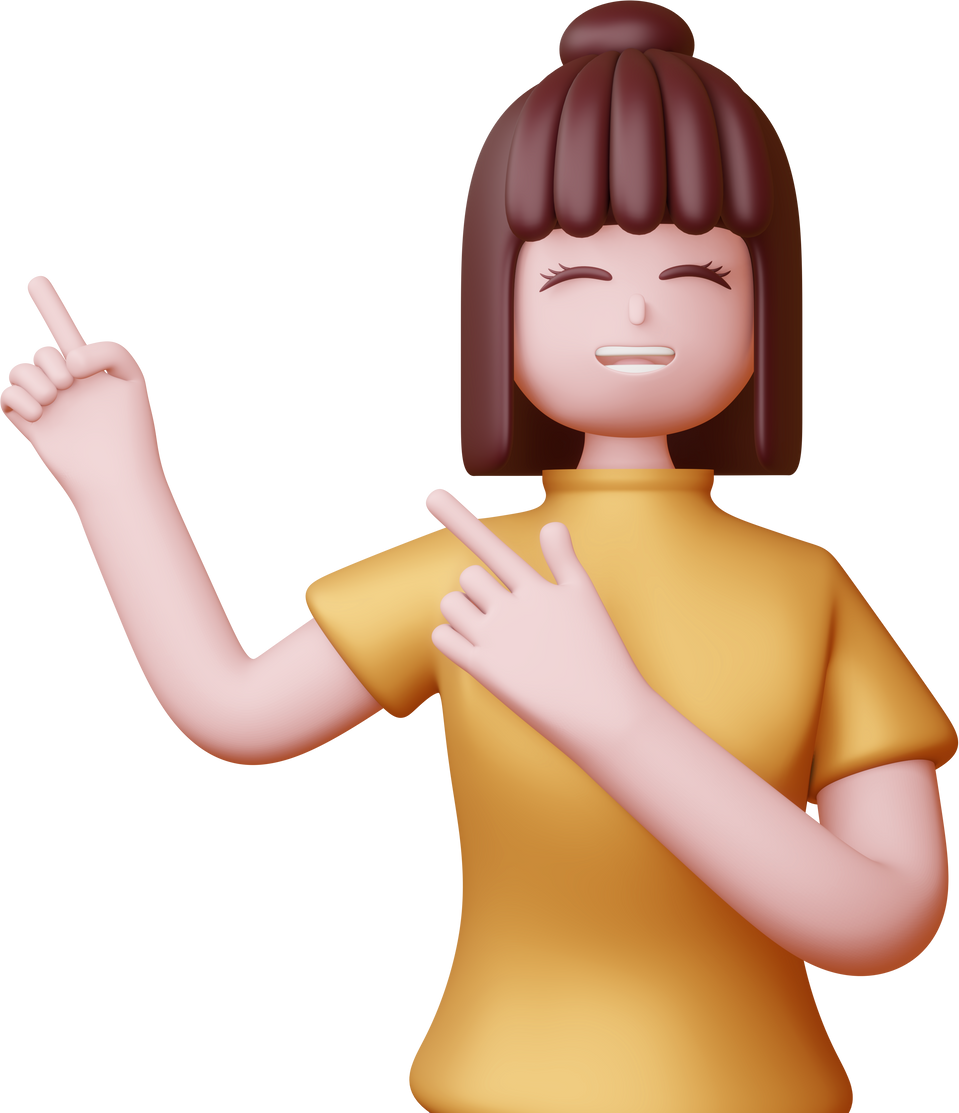 Happy Girl Pointing Fingers, 3D Rendering.